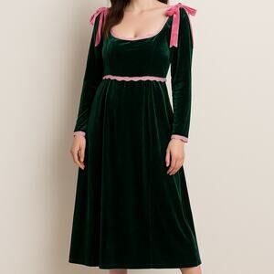 Tunnel vision Lashline Green Velvet Dress with Pink Accents witchy whimsigoth XL